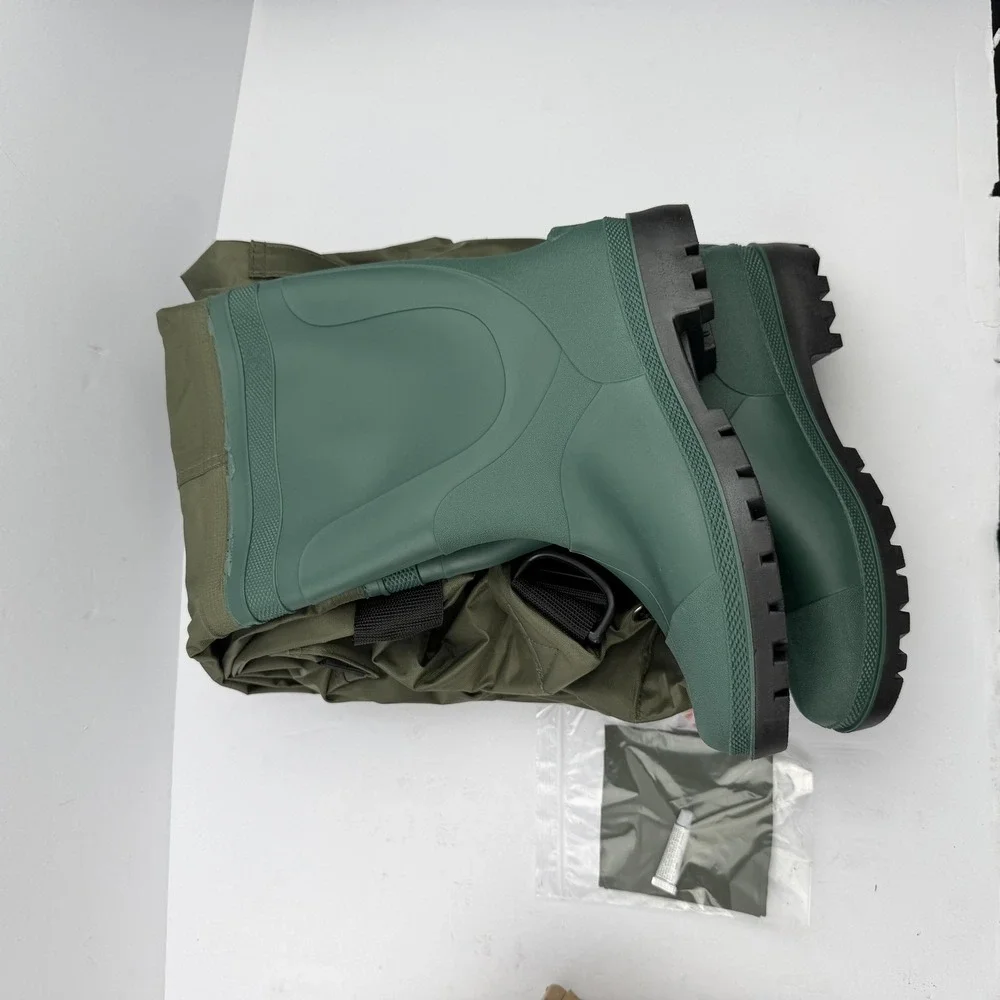 HISEA Bootfoot Hip Waders Mens 10 Green Nylon PVC Waterproof Fishing Boots